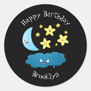 Cute singing stars, moon and cloud cartoon classic round sticker