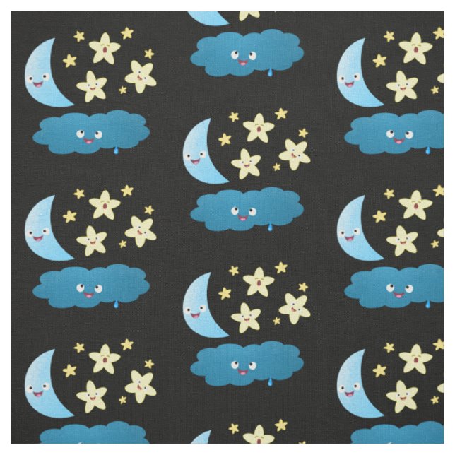 Cute singing stars, moon and cloud cartoon fabric (Swatch)