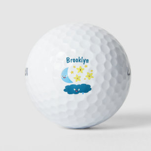 Cute singing stars, moon and cloud cartoon golf balls