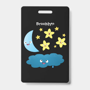 Cute singing stars, moon and cloud cartoon ID badge