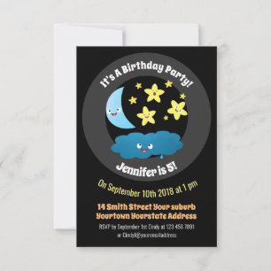 Cute singing stars, moon and cloud cartoon invitation