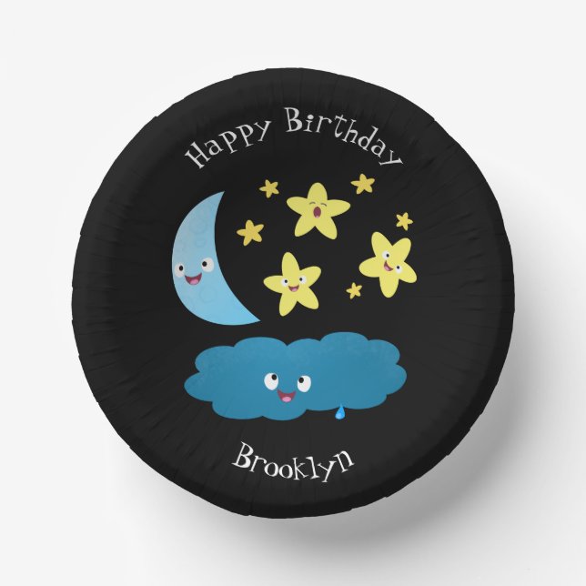 Cute singing stars, moon and cloud cartoon paper plate (Front)