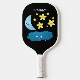 Cute singing stars, moon and cloud cartoon pickleball paddle