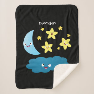 Cute singing stars, moon and cloud cartoon sherpa blanket