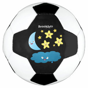 Cute singing stars, moon and cloud cartoon soccer ball