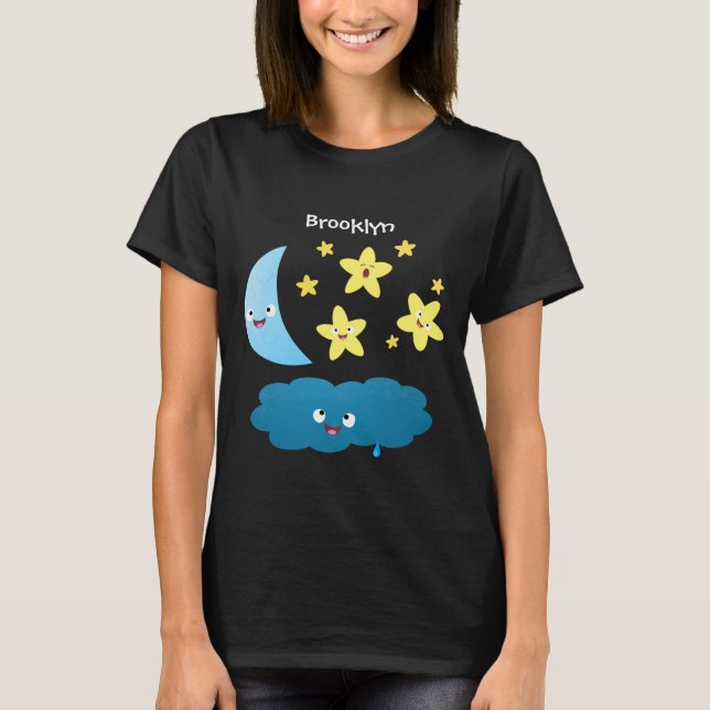 Cute singing stars, moon and cloud cartoon T-Shirt (Front)