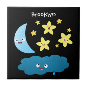 Cute singing stars, moon and cloud cartoon tile