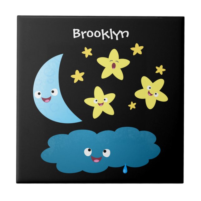Cute singing stars, moon and cloud cartoon tile (Front)