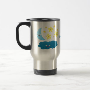 Cute singing stars, moon and cloud cartoon travel mug
