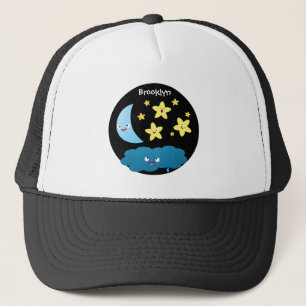 Cute singing stars, moon and cloud cartoon trucker hat