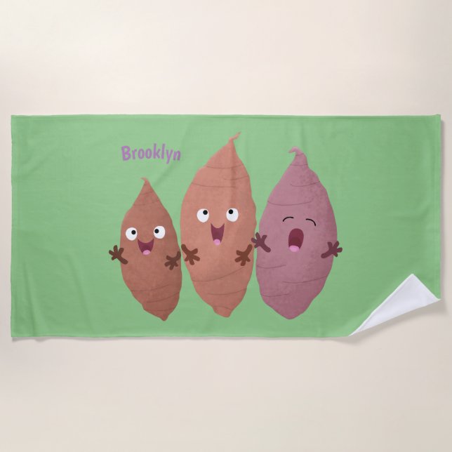 Cute singing sweet potatoes cartoon vegetables beach towel (Front)
