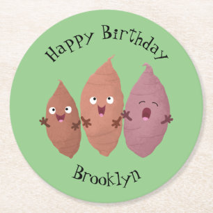 Cute singing sweet potatoes cartoon vegetables round paper coaster
