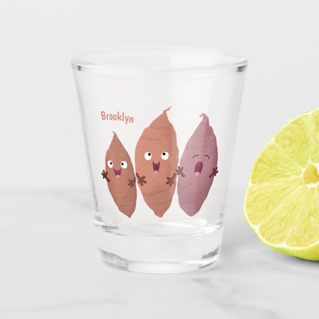 Cute singing sweet potatoes cartoon vegetables shot glass (Front)