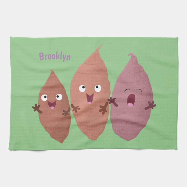 Cute singing sweet potatoes cartoon vegetables  tea towel (Horizontal)