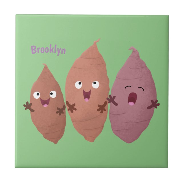Cute singing sweet potatoes cartoon vegetables tile (Front)