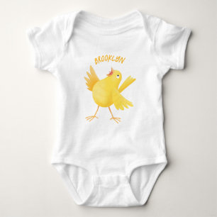 Cute singing yellow canary bird cartoon baby bodysuit