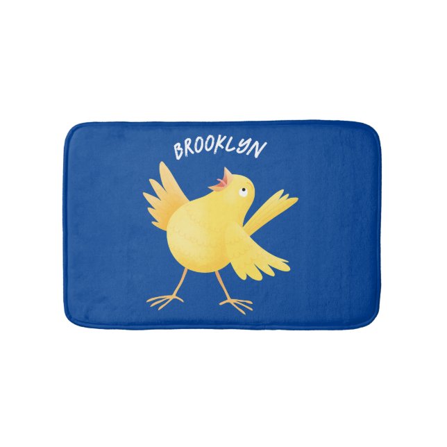 Cute singing yellow canary bird cartoon bath mat (Front)