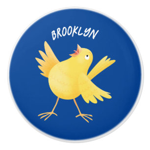 Cute singing yellow canary bird cartoon ceramic knob