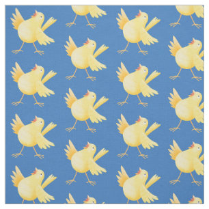 Cute singing yellow canary bird cartoon fabric