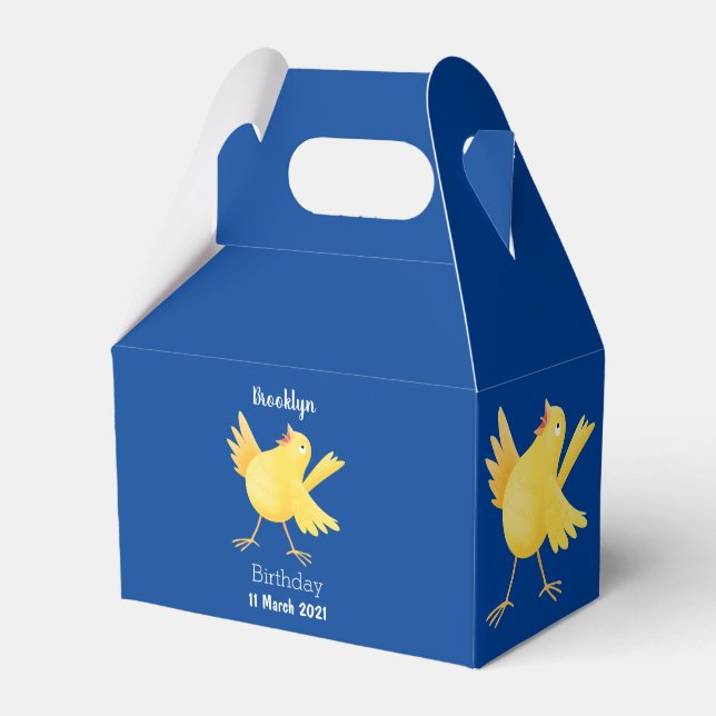 Cute singing yellow canary bird cartoon favour box (Front Side)