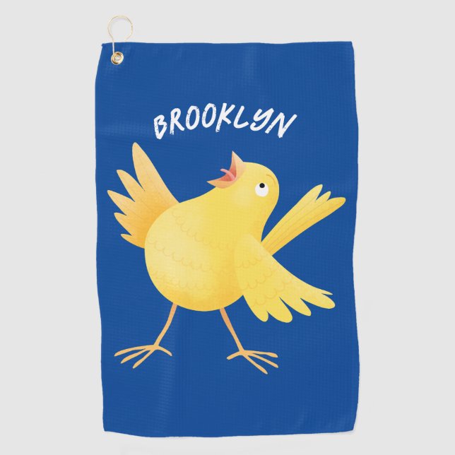 Cute singing yellow canary bird cartoon golf towel (Front)
