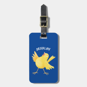 Cute singing yellow canary bird cartoon luggage tag