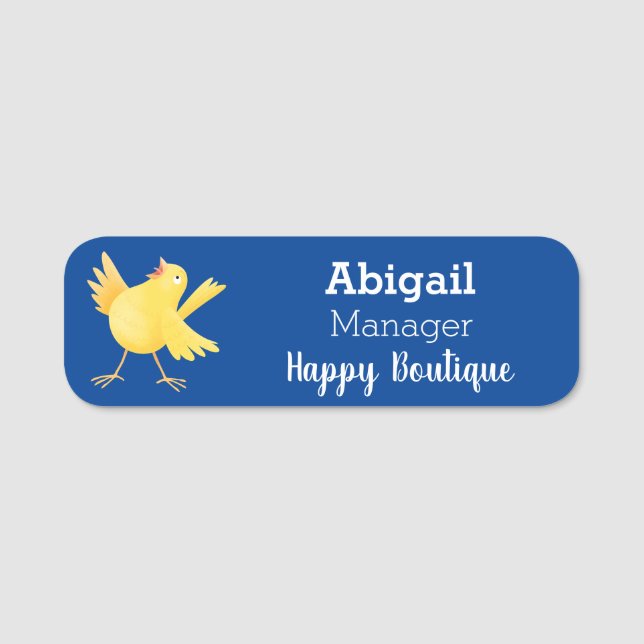Cute singing yellow canary bird cartoon name tag (Front)