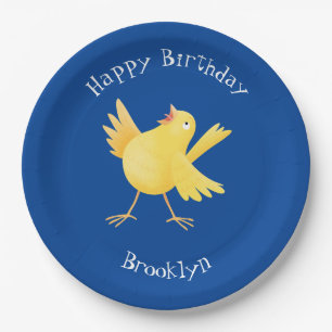 Cute singing yellow canary bird cartoon paper plate