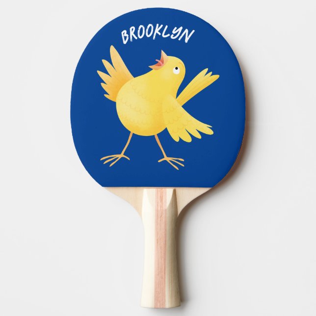 Cute singing yellow canary bird cartoon ping pong paddle (Front)