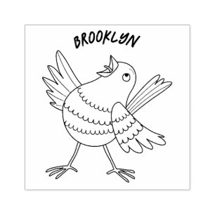 Cute singing yellow canary bird cartoon rubber stamp
