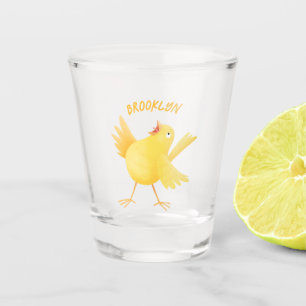 Cute singing yellow canary bird cartoon shot glass