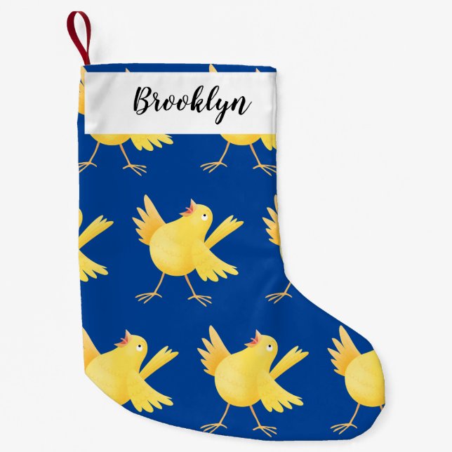Cute singing yellow canary bird cartoon small christmas stocking (Front)