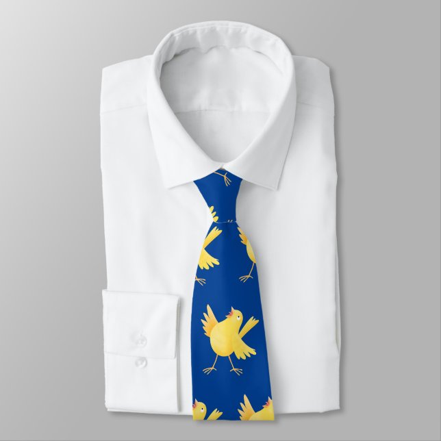 Cute singing yellow canary bird cartoon tie (Tied)