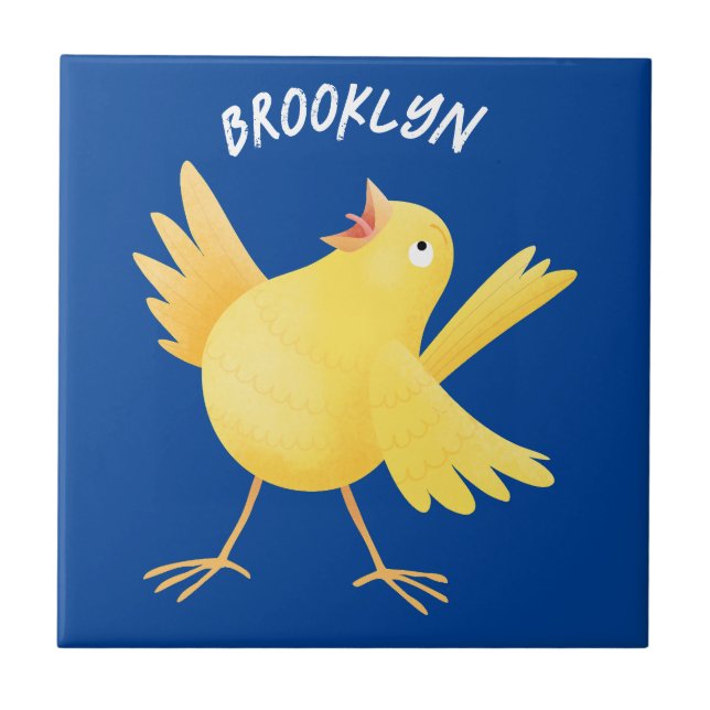 Cute singing yellow canary bird cartoon tile (Front)