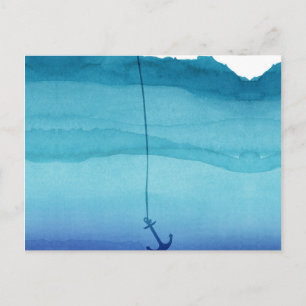 Cute Sinking Anchor in Sea Blue Watercolor Postcard