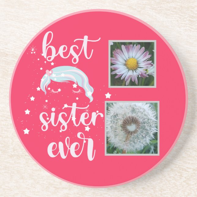 Cute Sister Photo Template Coaster (Front)
