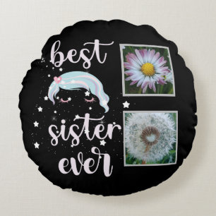Cute Sister Photo Template Round Cushion