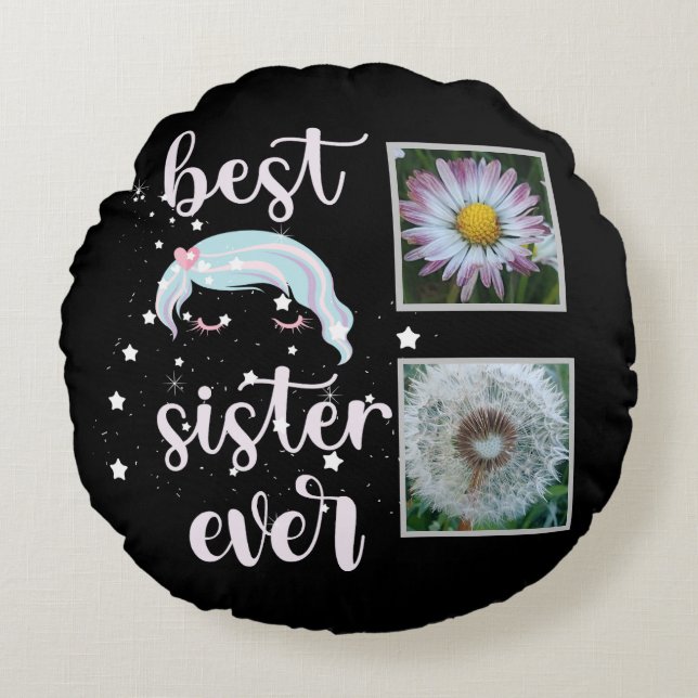 Cute Sister Photo Template Round Cushion (Front)