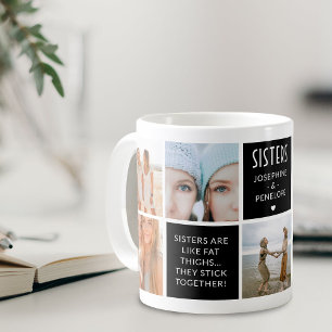 Cute Sisters Photo Collage & Quote Block Modern Coffee Mug