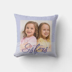 Cute Sisters Then And Now 2 Photo Lavender Purple Cushion