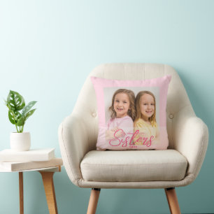 Cute Sisters Then And Now 2 Photo Light Pink Cushion