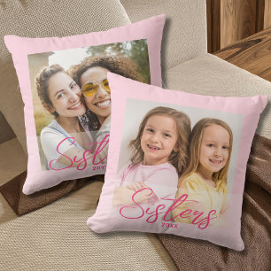 Cute Sisters Then And Now 2 Photo Light Pink  Cushion