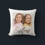 Cute Sisters Then And Now 2 Photo Throw Pillow<br><div class="desc">Unique photo pillow gift for sisters with their young and present pictures personalised on either side of the throw pillow.</div>