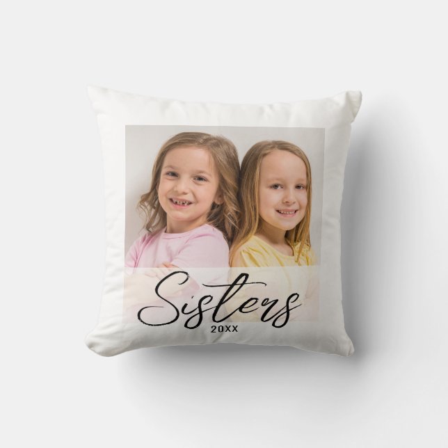 Cute Sisters Then And Now 2 Photo Throw Pillow (Front)