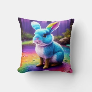 Cute Sitting Blue Bunny Portrait Cushion