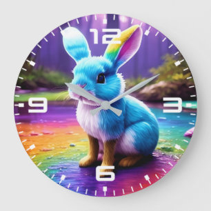 Cute Sitting Blue Bunny Portrait Large Clock