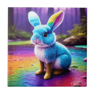 Cute Sitting Blue Bunny Portrait Tile
