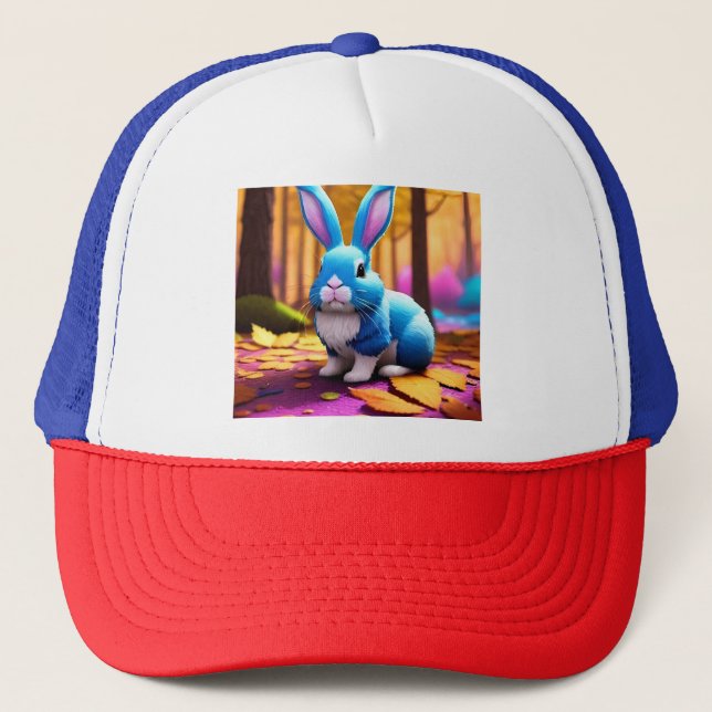 Cute Sitting Blue Bunny Portrait  Trucker Hat (Front)