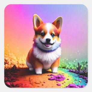 Cute Sitting Corgi Dog-336633 Square Sticker
