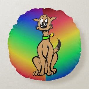 Cute Sitting Dog, Rainbow Kids Round Pillow